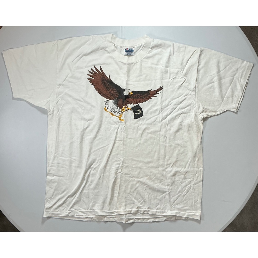 VTG Single Stitch 90s Vietnam War Veterans Eagle T-Shirt Mens XXL White